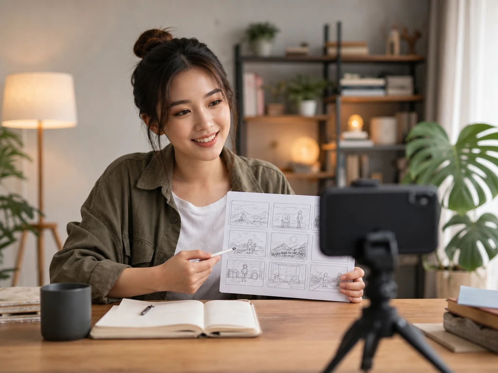 숏폼 제작자가 줄거리 입력 후 AI 스토리보드와 세로 영상 미리 보기를 검토하는 화면