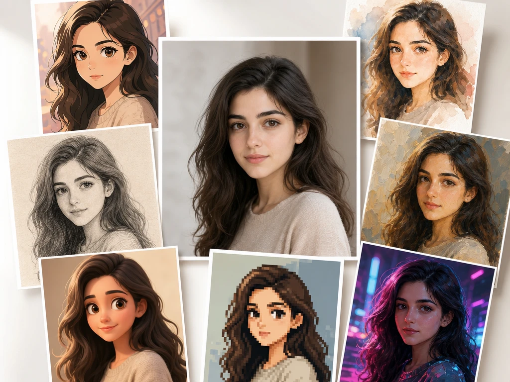 Foto original ao lado de versão em desenho com traços artísticos e rosto reconhecível