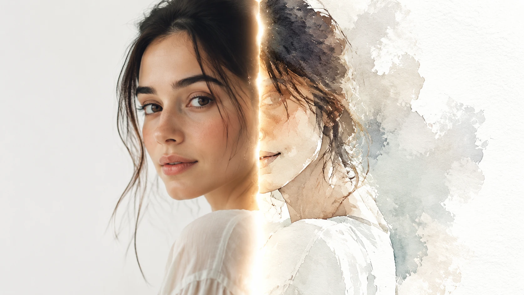 Portrait photo preview with watercolor and pixel art ai art style choices